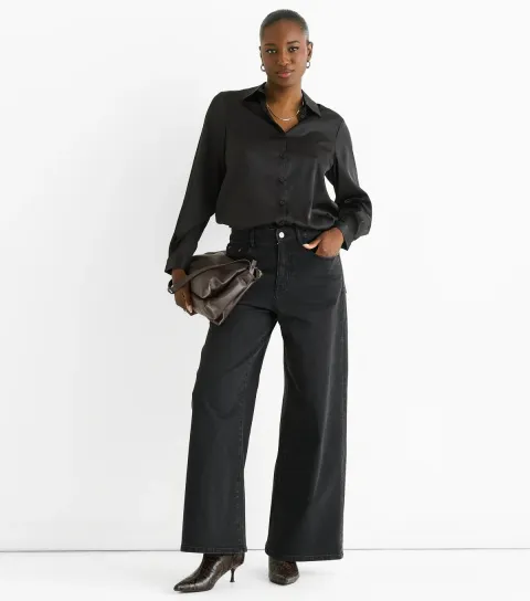 Black Satin Loose Fit Shirt