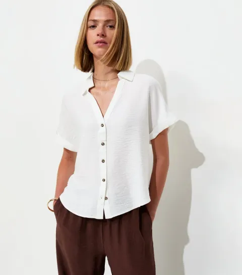 White Collared V Neck Short Shirt