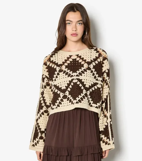 Stone Diamond Crochet Knit Jumper