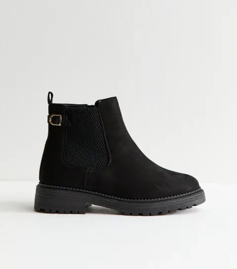 Wide Fit Black Faux Suede Chunky Chelsea Boots Vegan