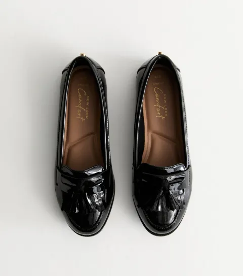 Wide Fit Black Patent Tassel Loafers