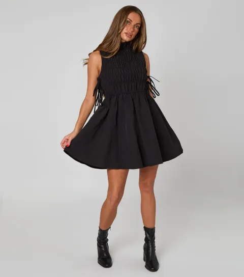 Black Shirred Mini Dress