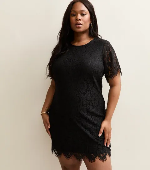 Plus Size Black Lace T-Shirt Mini Dress Curves