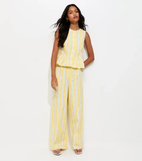 Yellow Striped Poplin Wide Leg Trousers