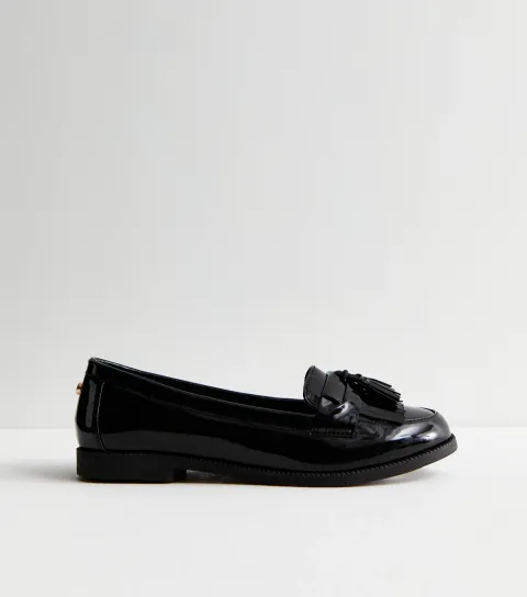 Black Patent Tassel Trim Loafers School