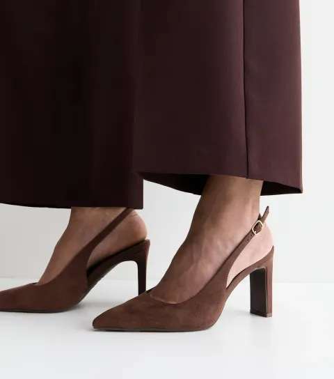 Dark Brown Faux Suede Slingback Court Shoes Vegan