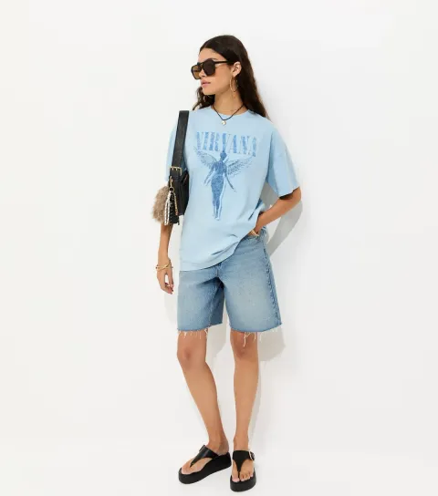 Light Blue Cotton Nirvana Angel Oversized T-Shirt