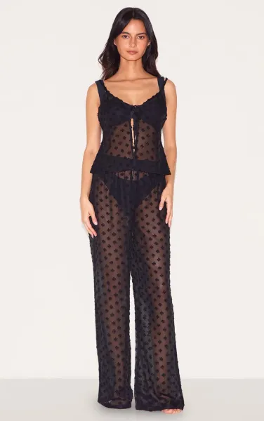 Black Wide Leg Textured Beach Trousers