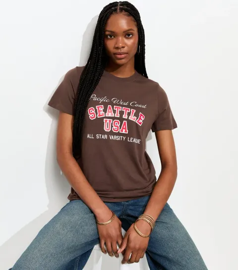 Brown Seattle Print T-Shirt