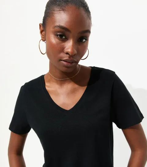 Premium Black Linen Rich V Neck T-Shirt