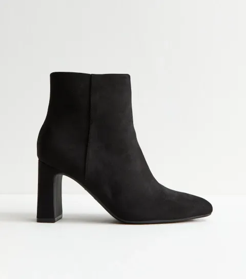 Black Faux Suede Almond Toe Ankle Boots