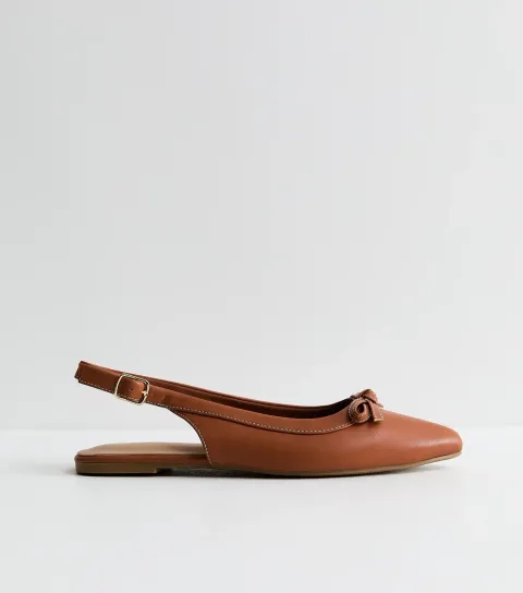 Wide Fit Tan Faux Leather Slingback Flats Vegan