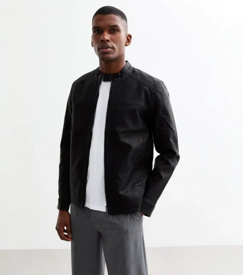 Black Regular Faux Leather Jacket