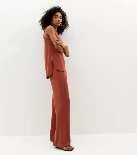 Dark Red Textured Wide Leg Trouser
