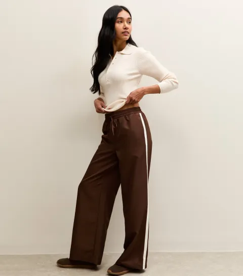Dark Brown Side Stripe Wide Leg Trousers