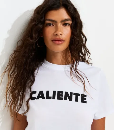 White Cotton Caliente Print Relaxed T-Shirt