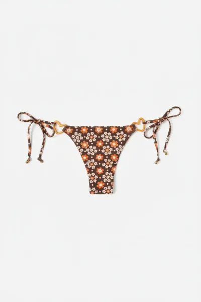 Frankies Bikinis Kailyn Floral String Bikini Bottom in Brown Buttercup