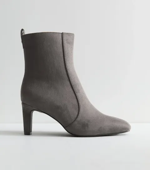 Grey Faux Suede Chisel Toe Ankle Boots Vegan