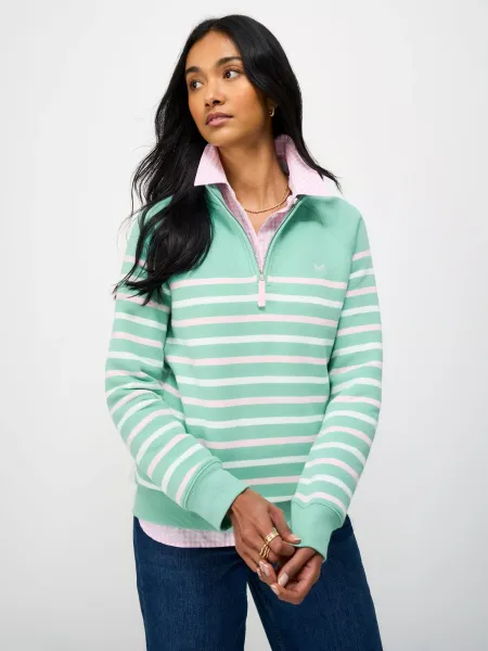 Crew Clothing Stripe Half Zip Sweatshirt, White/Multi