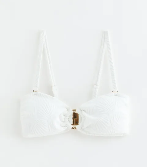 White Shell Jacquard Bandeau Bikini Top