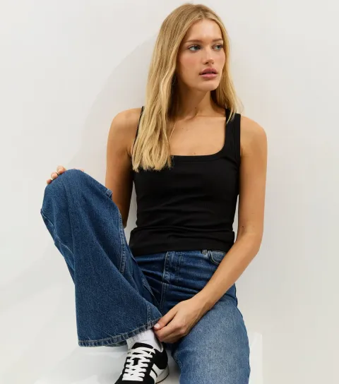 Black Square Neck Vest Top