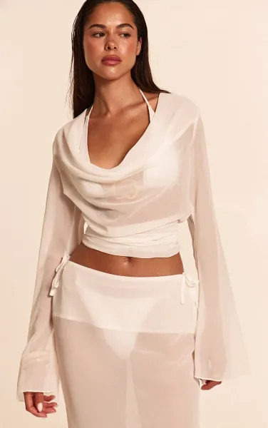 White Chiffon Wrap Waist Beach Top