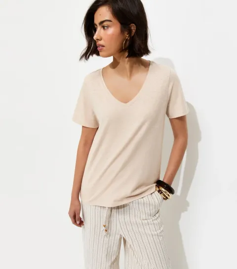 Premium Stone Linen Rich V Neck T-Shirt