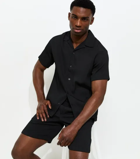 Black Relaxed Striped Short Sleeve Shirt