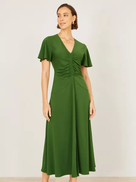 Yumi Ruched Short Sleeve Midi Dress