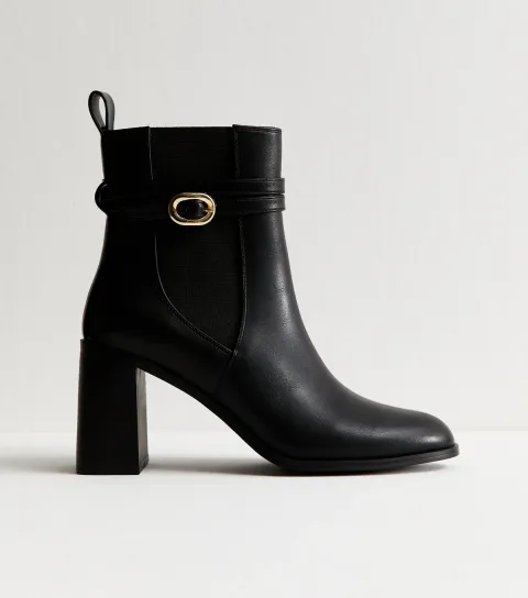 Black Wrap Buckle High Heel Chelsea Boots Vegan