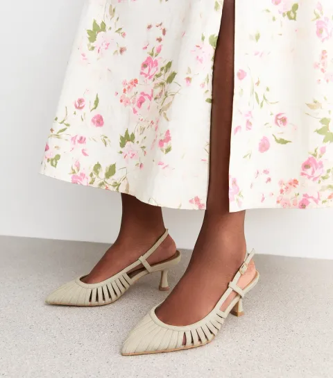 Wide Fit Off White Strap Detail Slingback Court Shoes Vegan