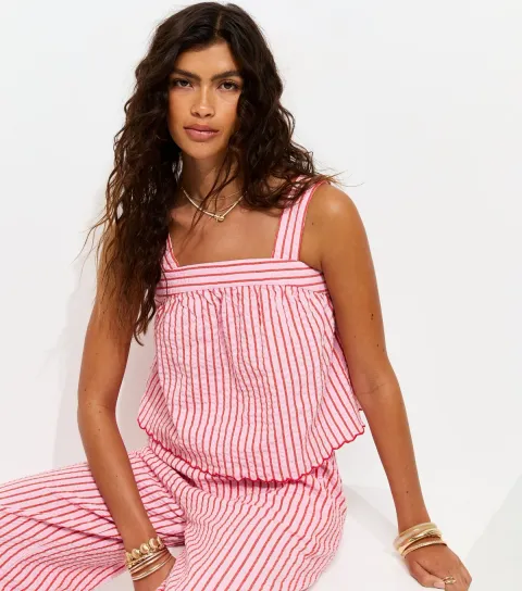 Pink Striped Square Neck Cami Top