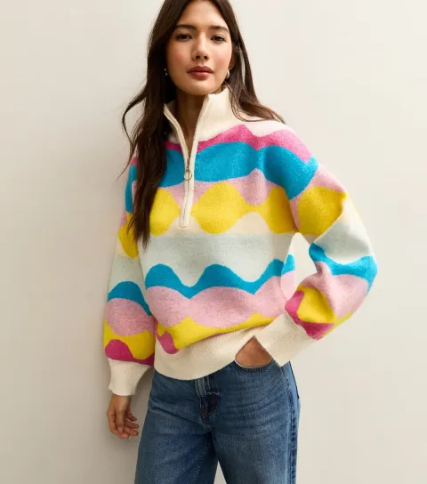 Multicoloured Patterned Half Zip Jumper