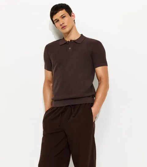 Dark Brown Regular Short Sleeve Polo Top