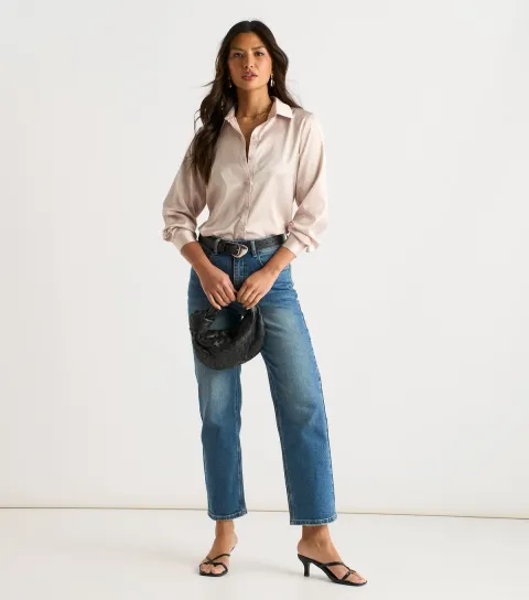 Cream Satin Loose Fit Shirt