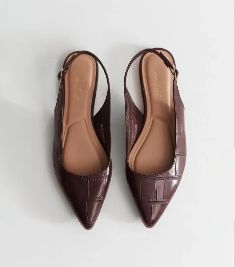 Dark Burgundy Crocodile Embossed Faux Leather Slingback Pumps Vegan