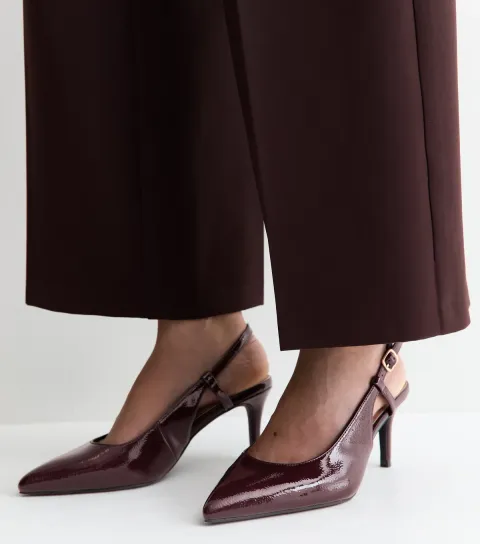 Wide Fit Dark Burgundy Patent Faux Leather Slingback Pumps Vegan