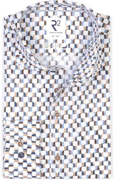 R2 Poplin Shirt Print Multicolor Blue Multicolour size 38