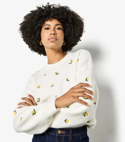 Cream Lemon Embroidered Jumper