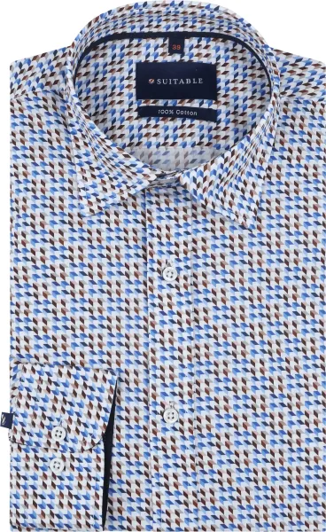 Suitable Shirt Construct Print Blue Multicolour size 38