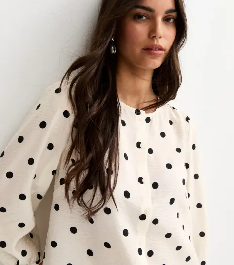 White Spot Print Crinkle Texture Blouse