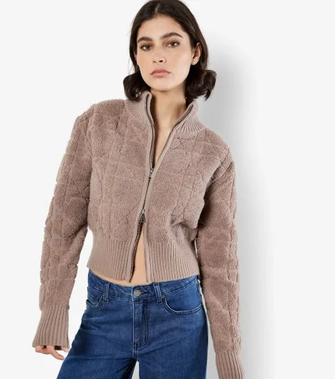 Light Brown Terry Towelling Bomber Jacket