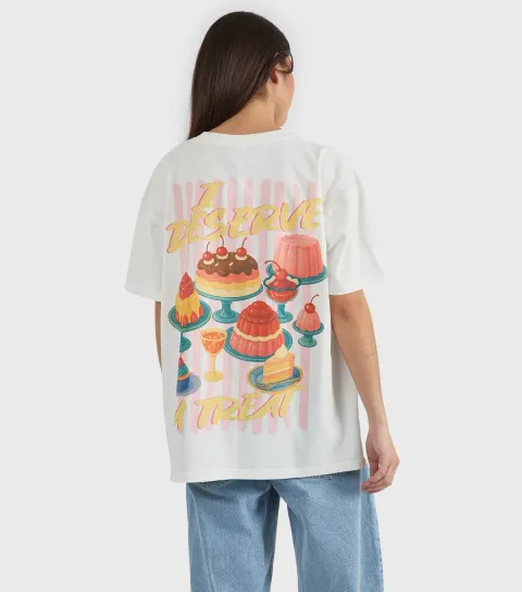 White Cotton Dessert Print Oversized T-Shirt