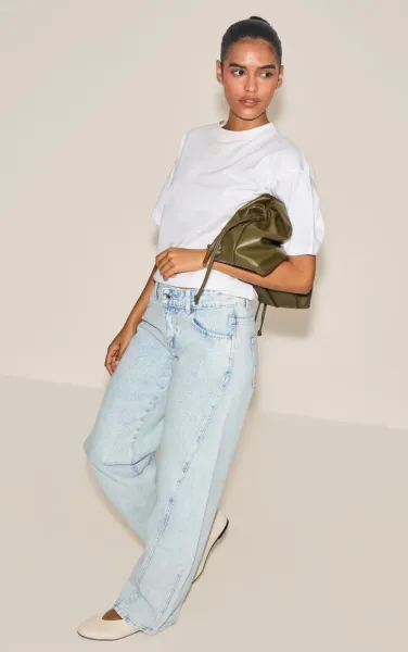 Ice Blue Seam Detail Relaxed Wide Leg Jeans