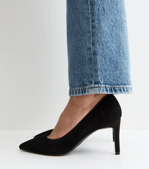 Premium Black Real Suede Pointed Toe Court Shoes