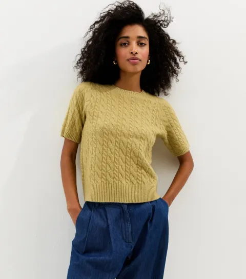 Green Cable Knit Top