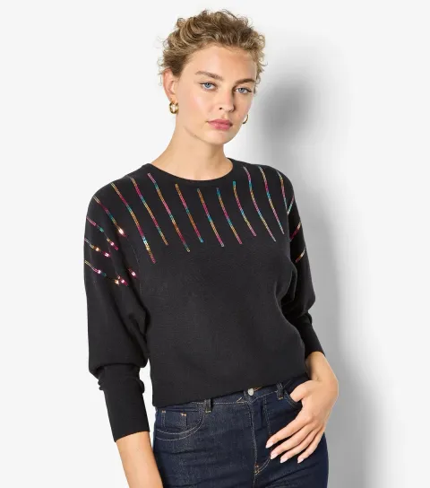 Black Sequinned Batwing Jumper