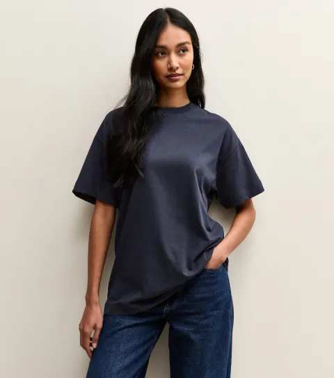 Navy Cotton Oversized T-Shirt