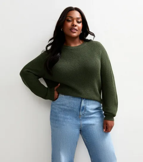 Plus Size Khaki Ribbed Knit Jumper Curves