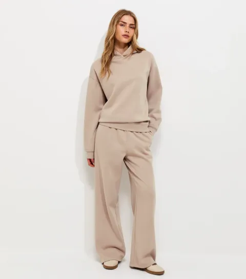 Light Brown Cotton Rich Wide Leg Joggers
